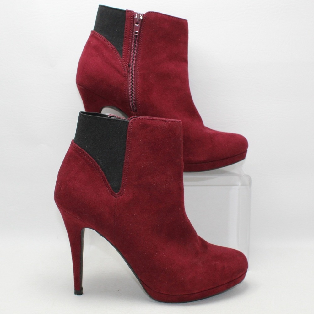 Thalia Sodi Briea Burgundy Red Faux Suede Stiletto Platform Ankle Boots Size8.5M